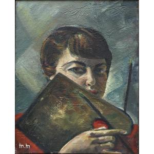 Michèle Marie (active Circa 1930/1950). Self-portrait Of The Painter. Oil On Canvas. 