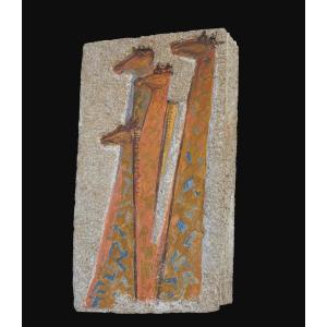 Jeanne-marie Bertaux (1924–2024). Herds Of Giraffes. Fresco Painting On Stone.