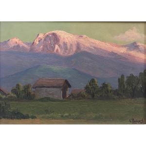 Lucien Quenard (1902-1995). Le Taillefer, Vue De Sassenage (Is&egrave;re). Huile Sur Panneau, Sign&eacute;.