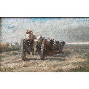 Charles Lobbedez (1825-1882). Le Retour Des Carrières. Huile Sur Panneau, Signée. Encadrée.