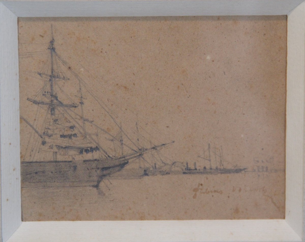 Sailing Boats In Port By Fabius Brest (1823-1900)-photo-4