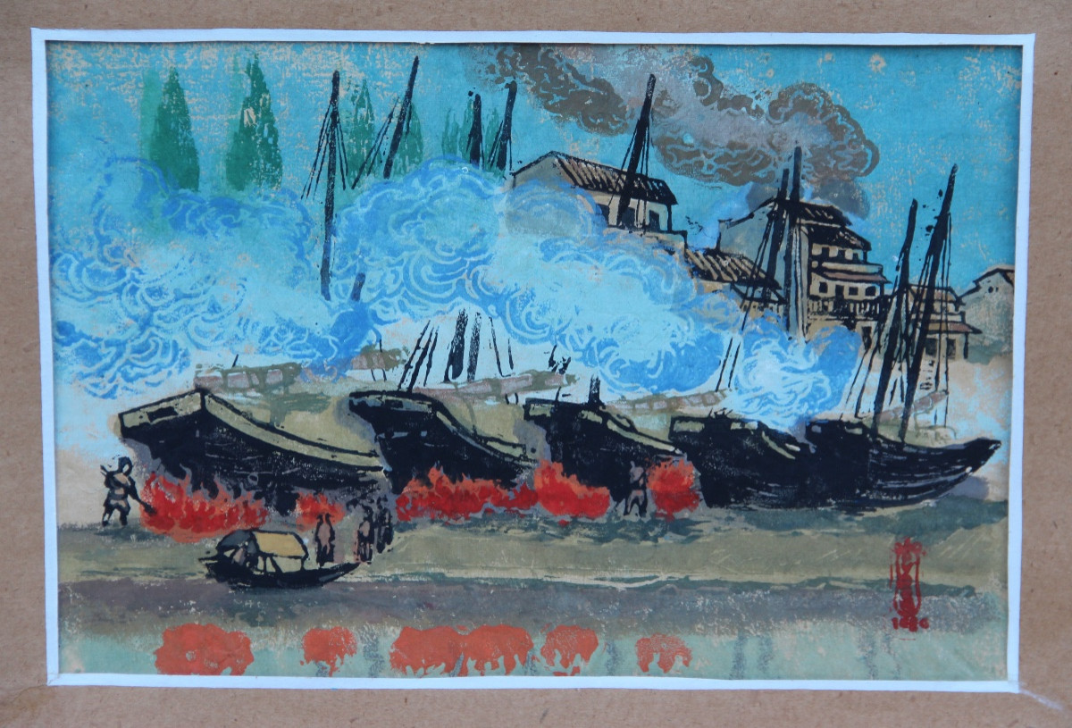 VIETNAM : Les Jonques par PHAM VAN DON (1917-2000)-photo-3