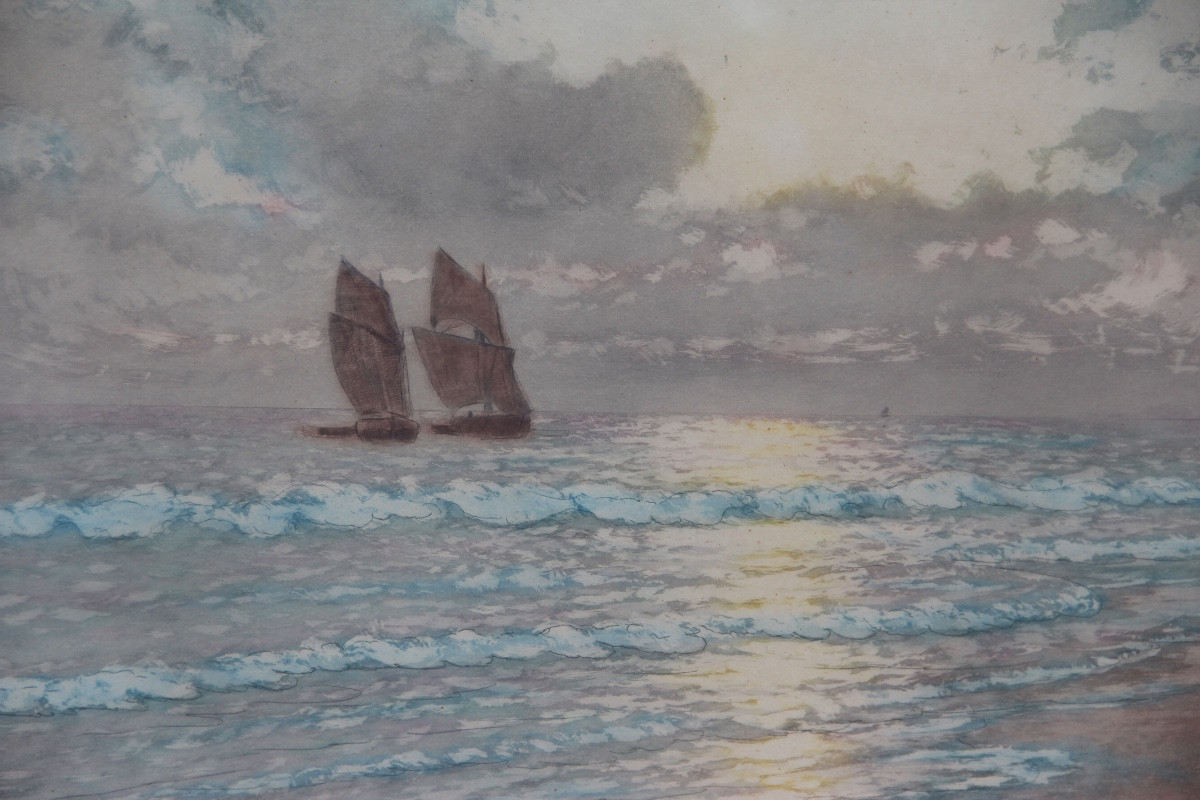 Sailing Boats At Sunset By Arsène Chabanian (1864-1949)-photo-1