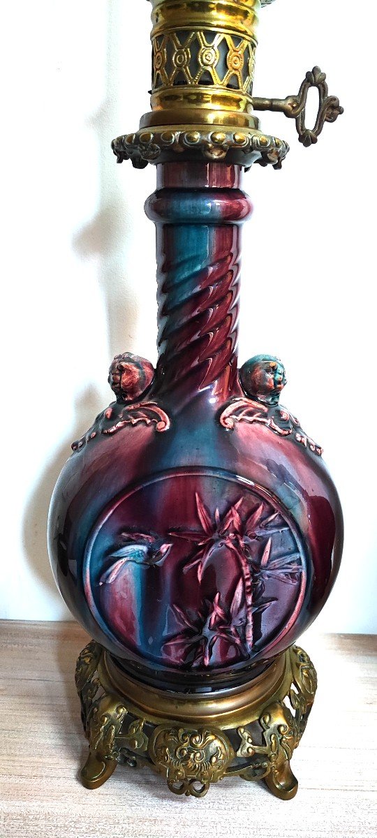 Paire de lampes sang de boeuf montée bronze doré -photo-2