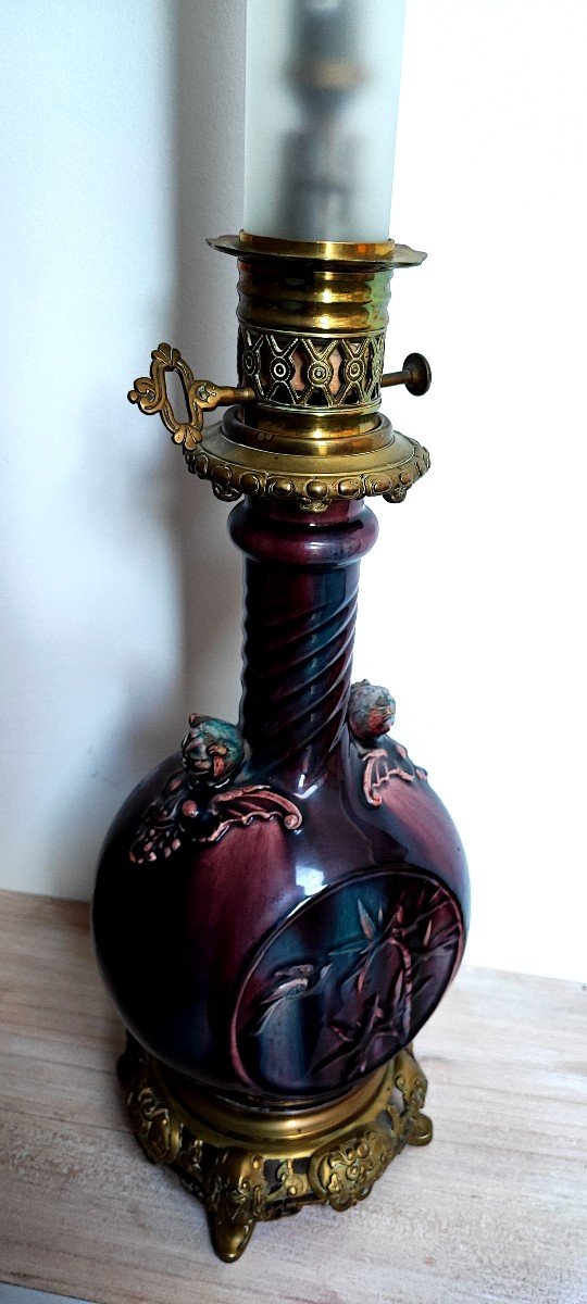 Paire de lampes sang de boeuf montée bronze doré -photo-1