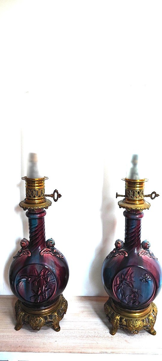 Paire de lampes sang de boeuf montée bronze doré 