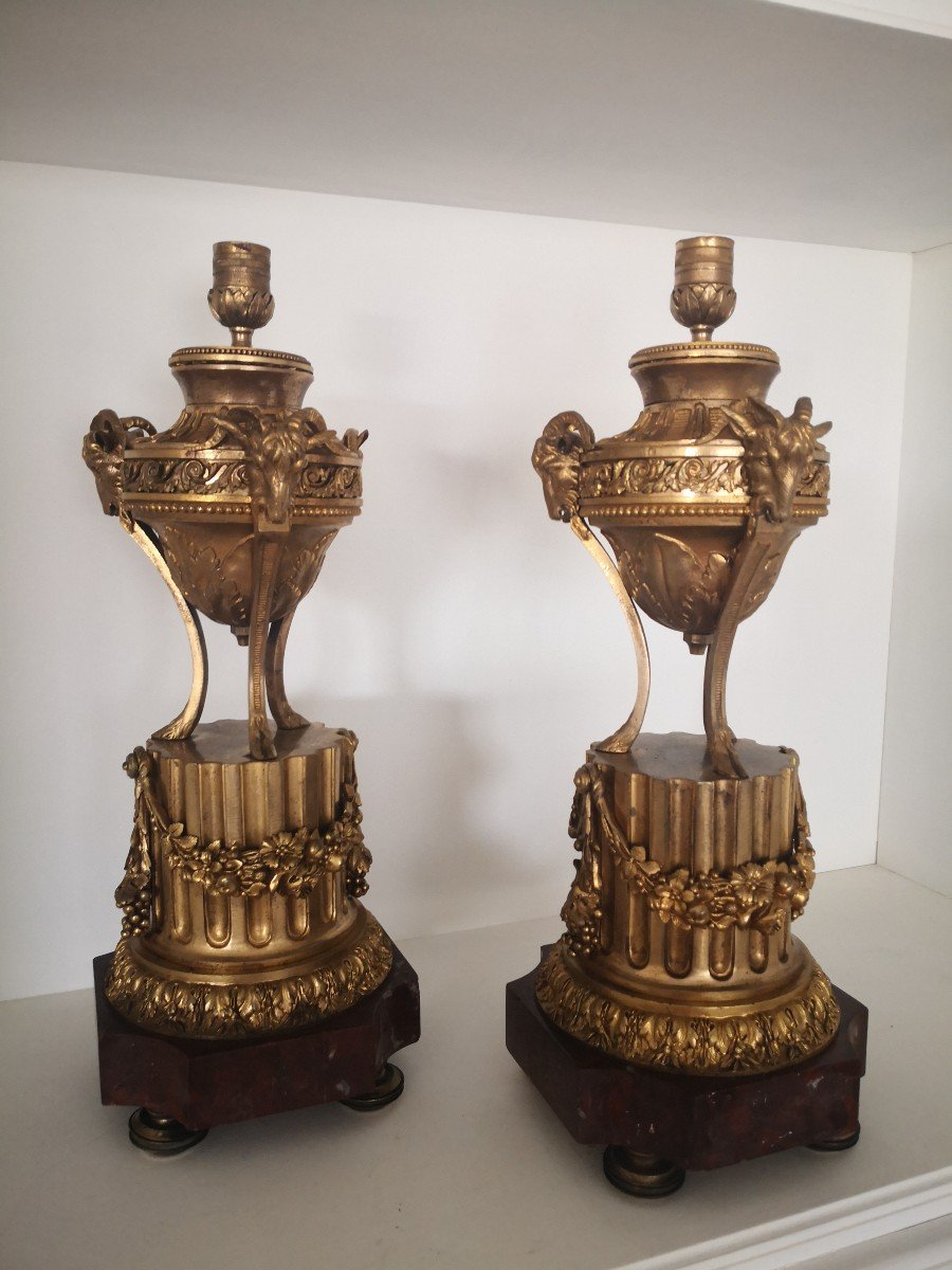 Grande Paire De Cassolettes Réversibles Bronze Doré -photo-3