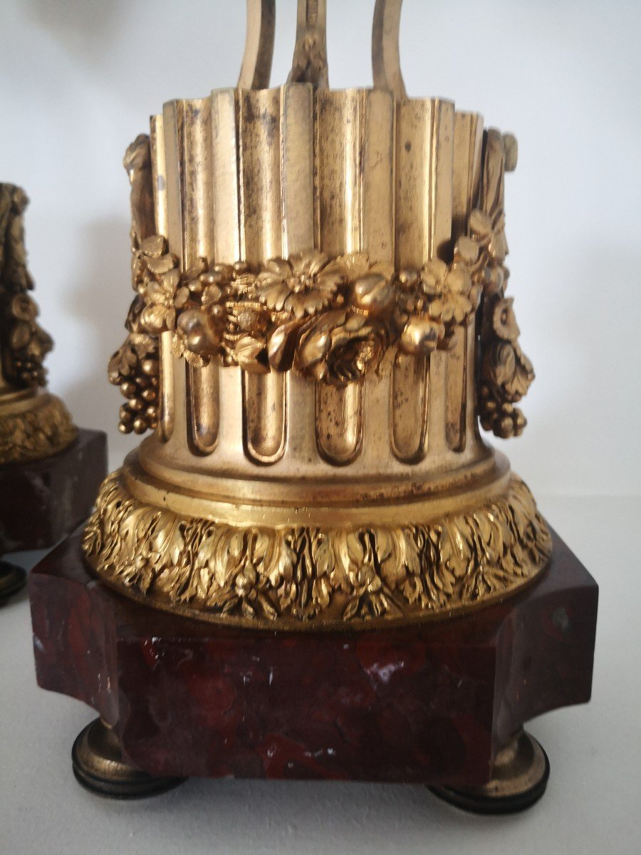 Grande Paire De Cassolettes Réversibles Bronze Doré -photo-4