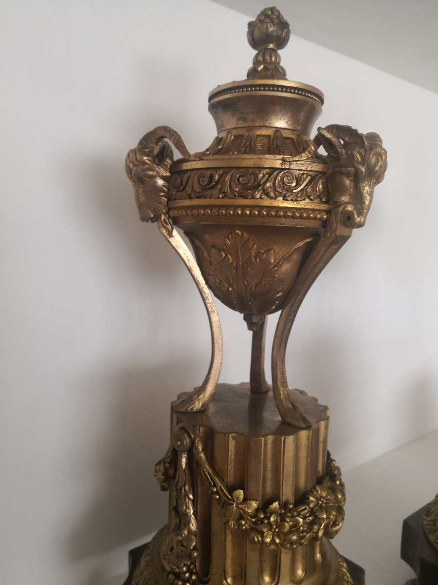 Grande Paire De Cassolettes Réversibles Bronze Doré -photo-3