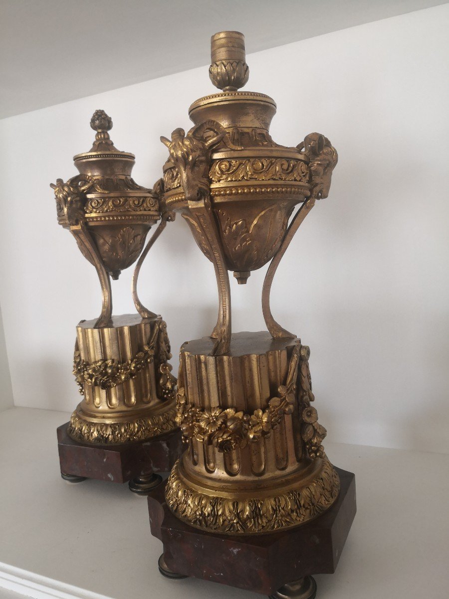 Grande Paire De Cassolettes Réversibles Bronze Doré -photo-4