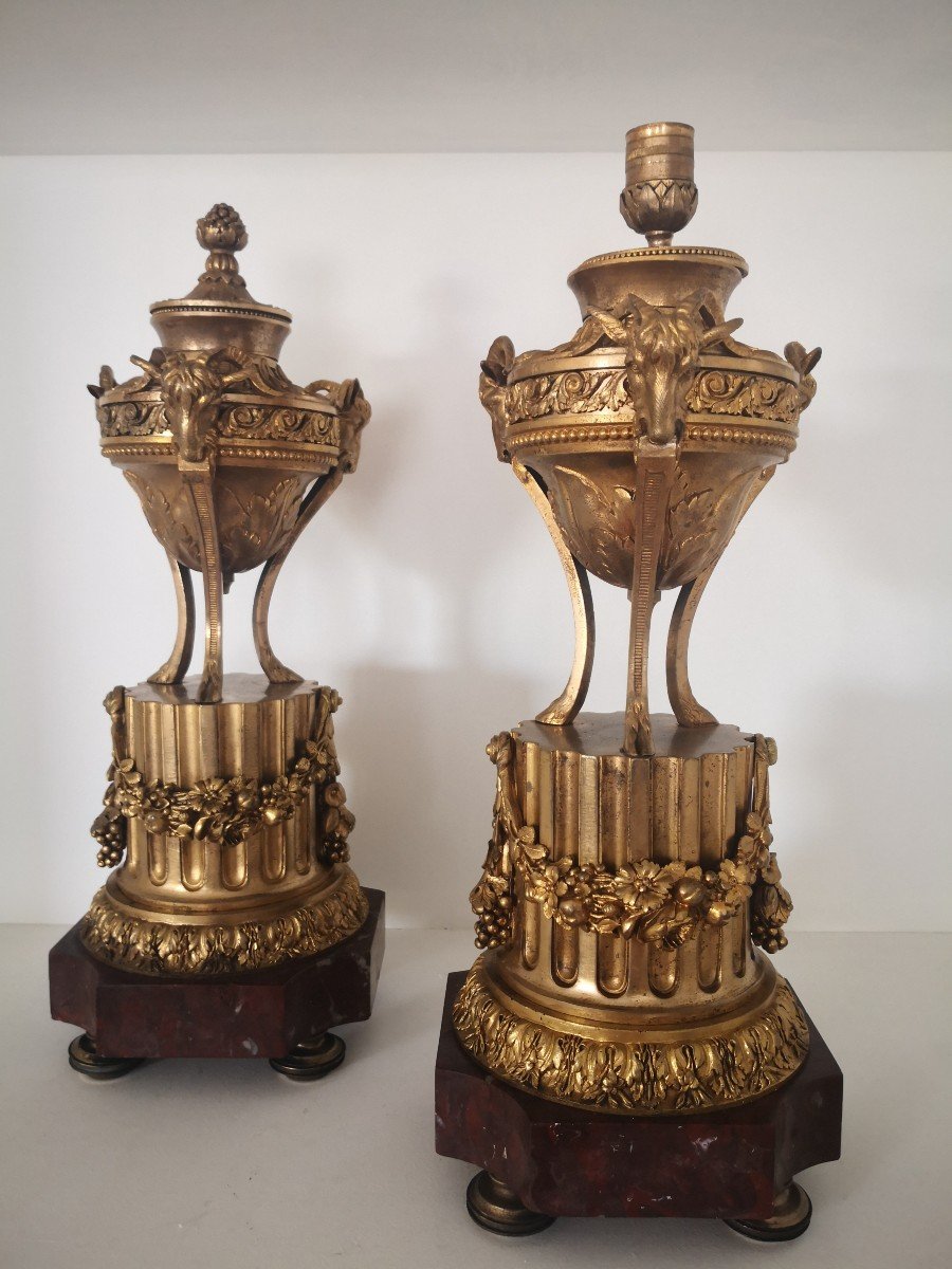 Grande Paire De Cassolettes Réversibles Bronze Doré 
