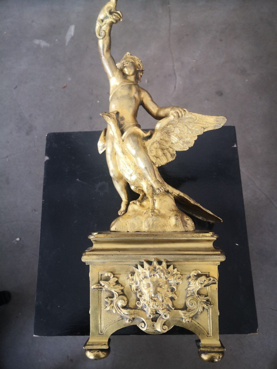 Rare Paire De Chenets Aux éléments 18 Eme Bronze Doré -photo-4