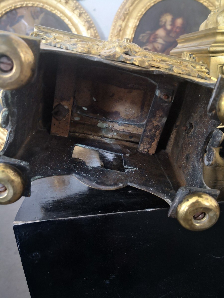 Rare Paire De Chenets Aux éléments 18 Eme Bronze Doré -photo-5