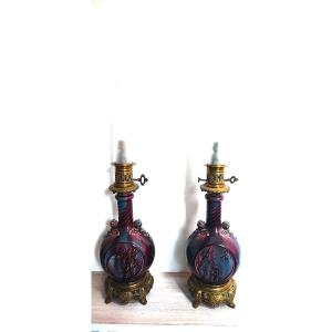 Pair Of Gilt Bronze Mounted Oxblood Lamps