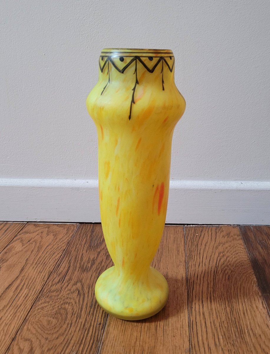 Francois Théodore Legras - Vase En Verre Marmoréen Jaune Orangé-photo-3