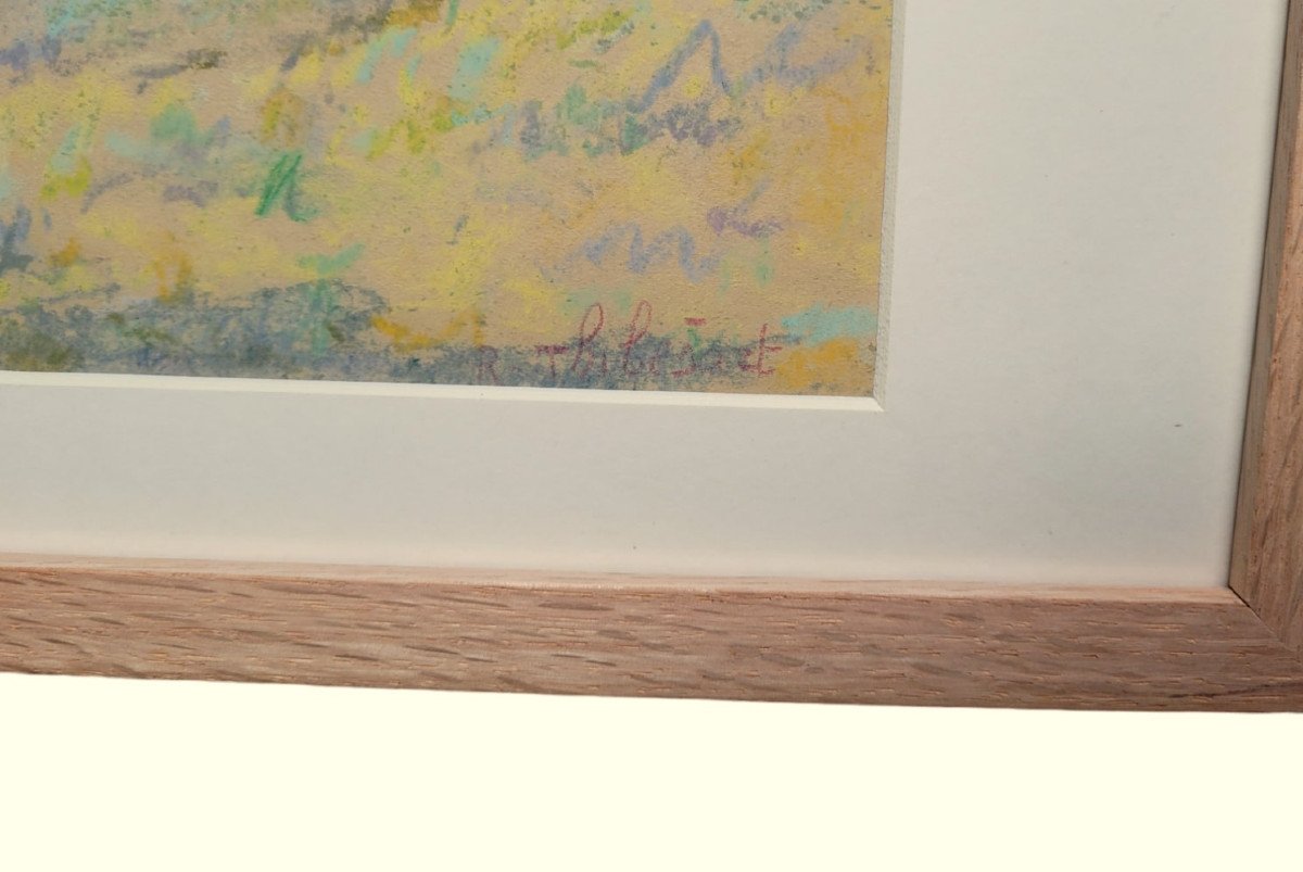 Raymond Thibésart (1874-1968) - Plaine De Pruniers En Fleurs - Pastel - Encadré-photo-3