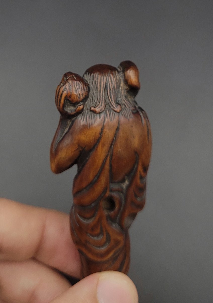 Netsuke - Gama Sennin With Toad - 18th Century - Wood-photo-1