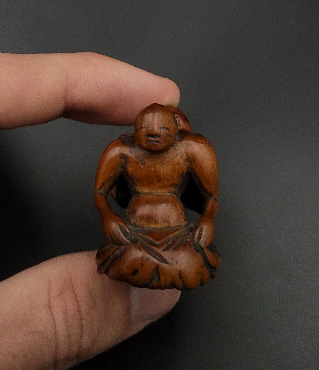 Netsuke - Blind Masseur And Sumo Wrestler - Wood - Edo Period-photo-4