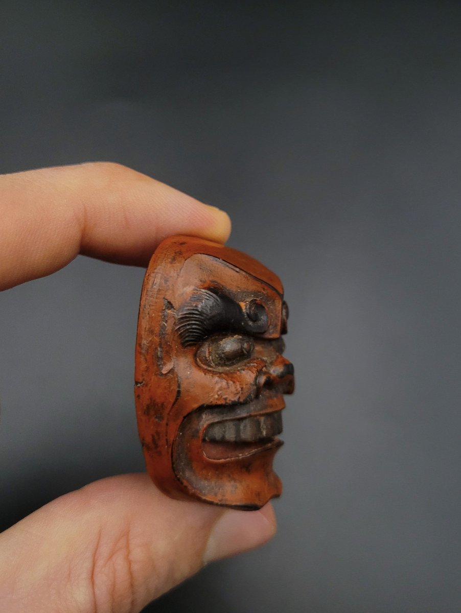 Netsuke - Masque De Shikami - Bois Laqué - Japon - XIXème-photo-2