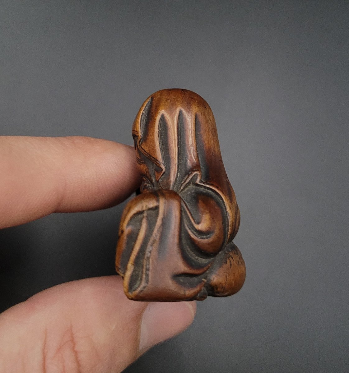 Netsuke - Fukurokuju à La Perle - Bois -Japon - XIXème-photo-3