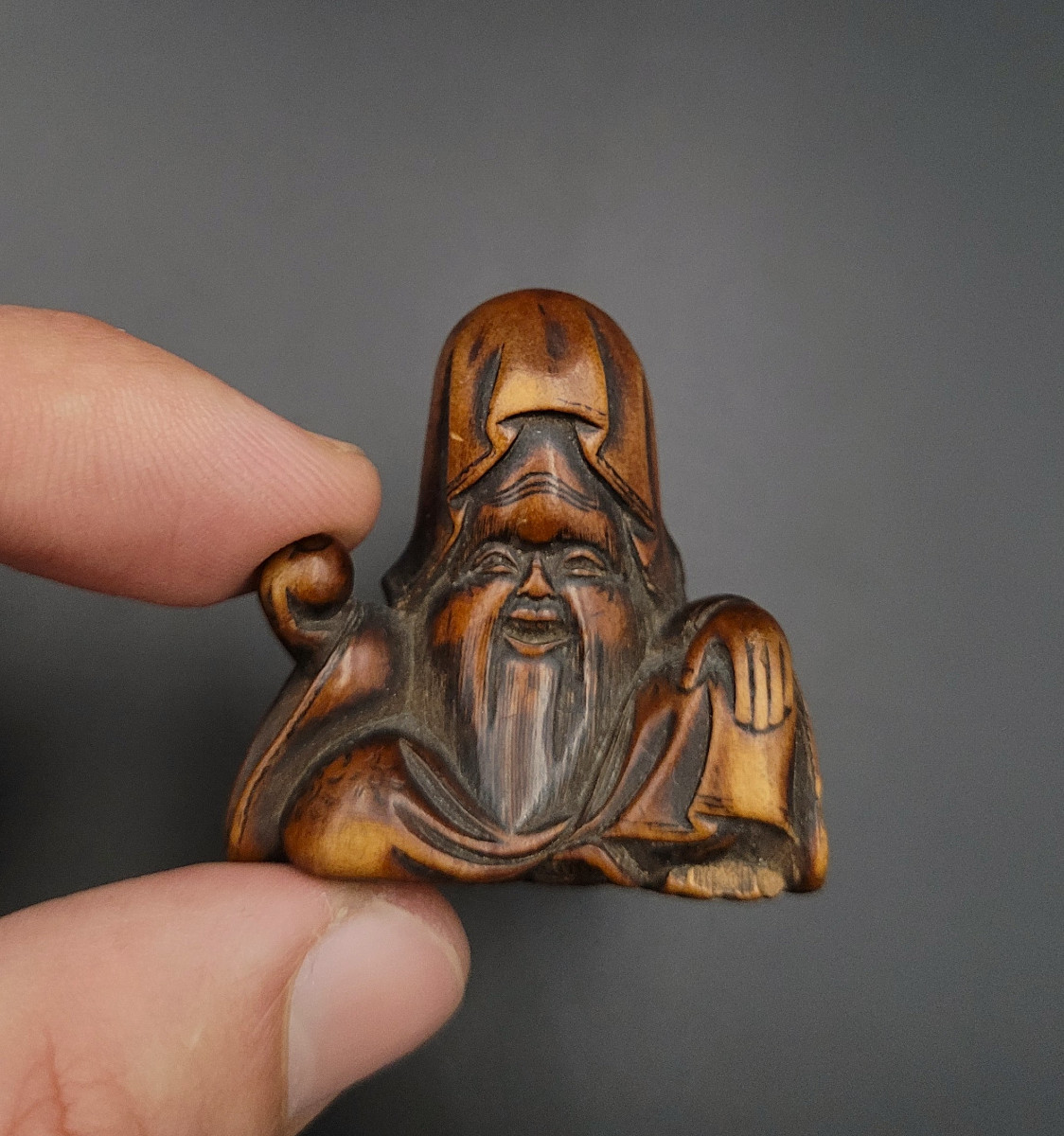 Netsuke - Fukurokuju à La Perle - Bois -Japon - XIXème