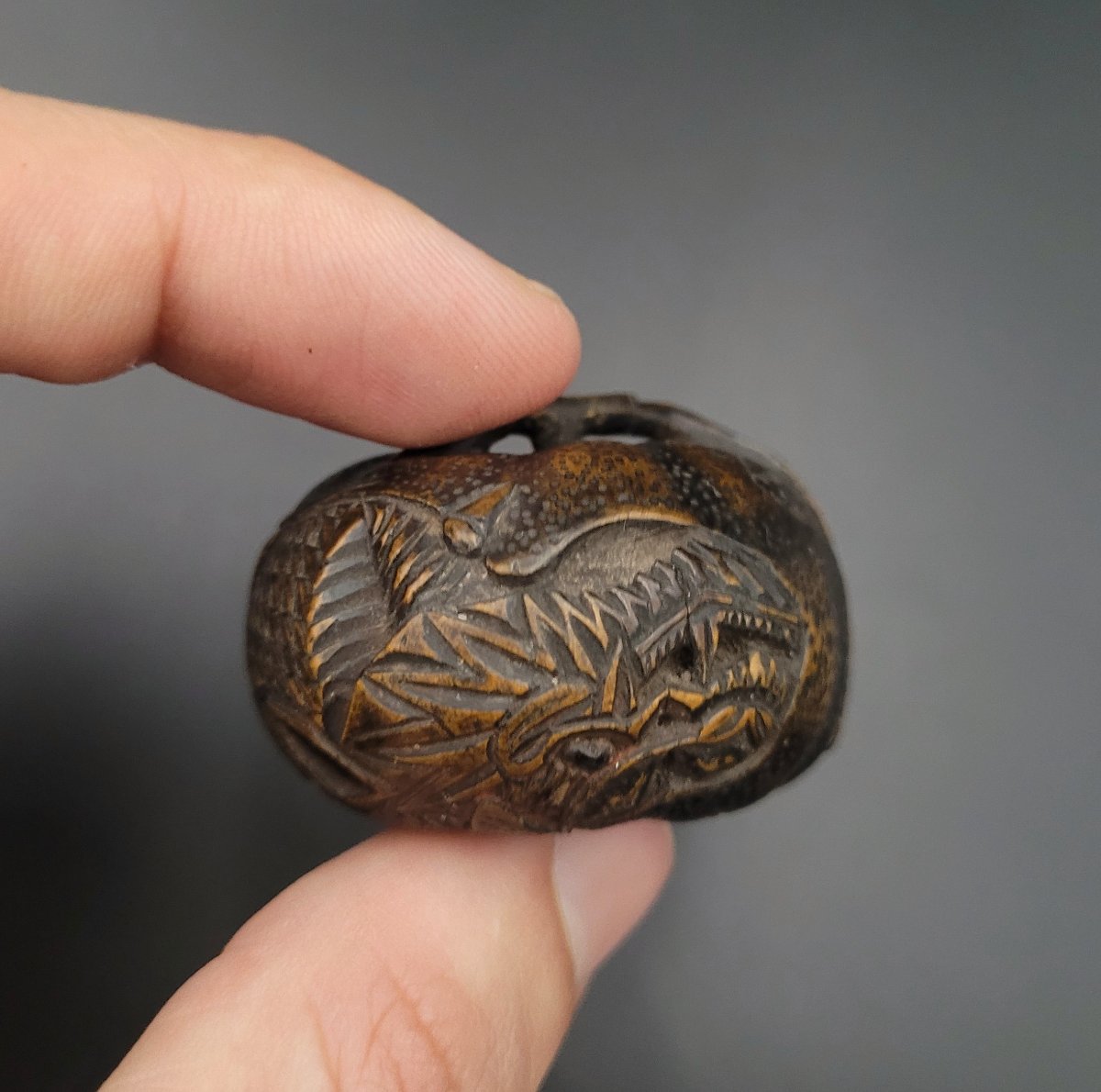 Netsuke - Mandarine Au Dragon - Bois - Japon - XIXème-photo-4