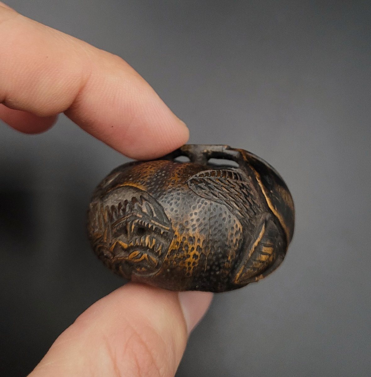 Netsuke - Mandarine Au Dragon - Bois - Japon - XIXème-photo-1