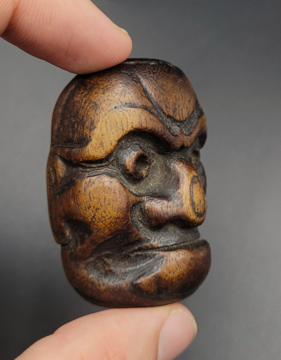 Netsuke - Masque d’Obeshimi - XIXème - Bois-photo-2