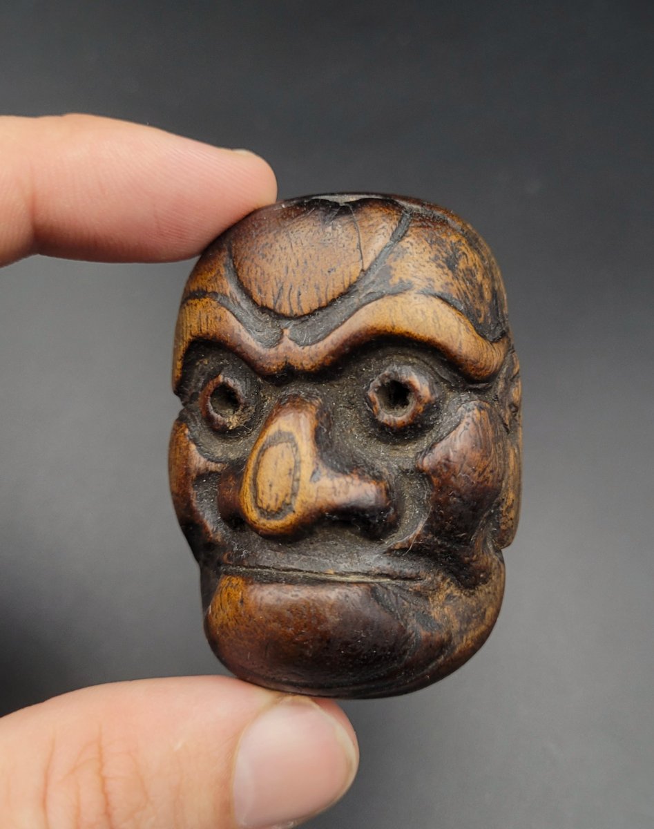 Netsuke - Masque d’Obeshimi - XIXème - Bois-photo-1