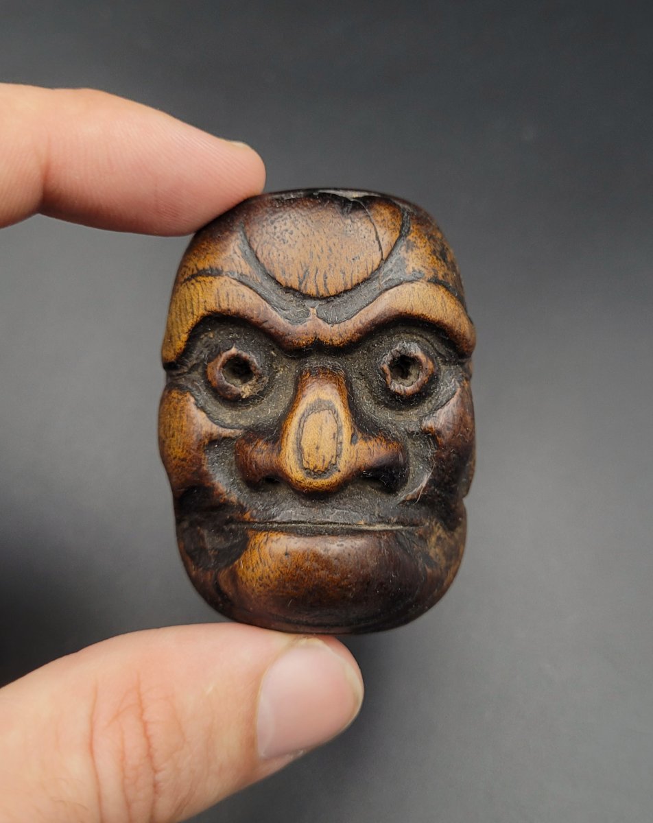 Netsuke - Masque d’Obeshimi - XIXème - Bois-photo-3