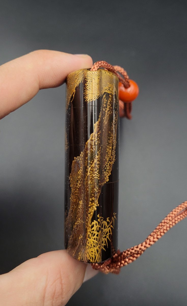 Inro With 4 Compartments Decorated With Pine Branches - Black And Gold Lacquer - Japan - 19th Century-photo-4