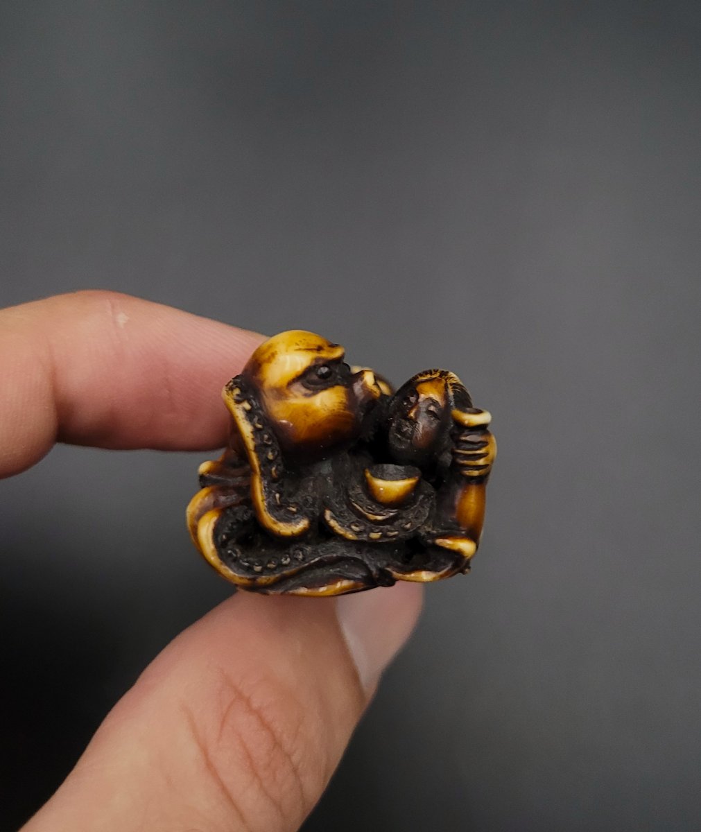 Netsuke - Sirène se débattant avec un poulpe - Ivoire - Japon - Meiji-photo-3