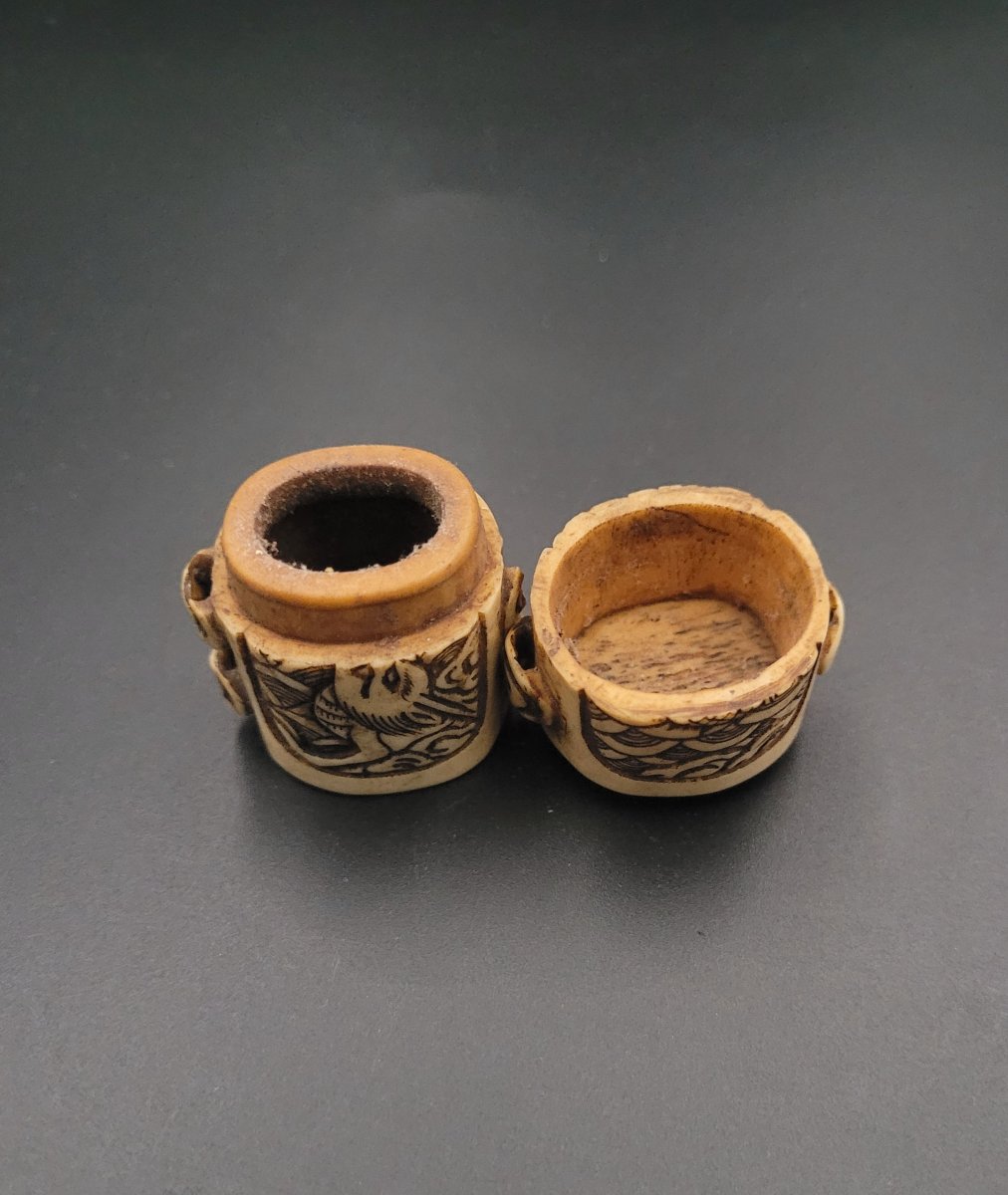 Inro Miniature - Ryujin In The Waves - Deer Antler - Meiji Period-photo-3