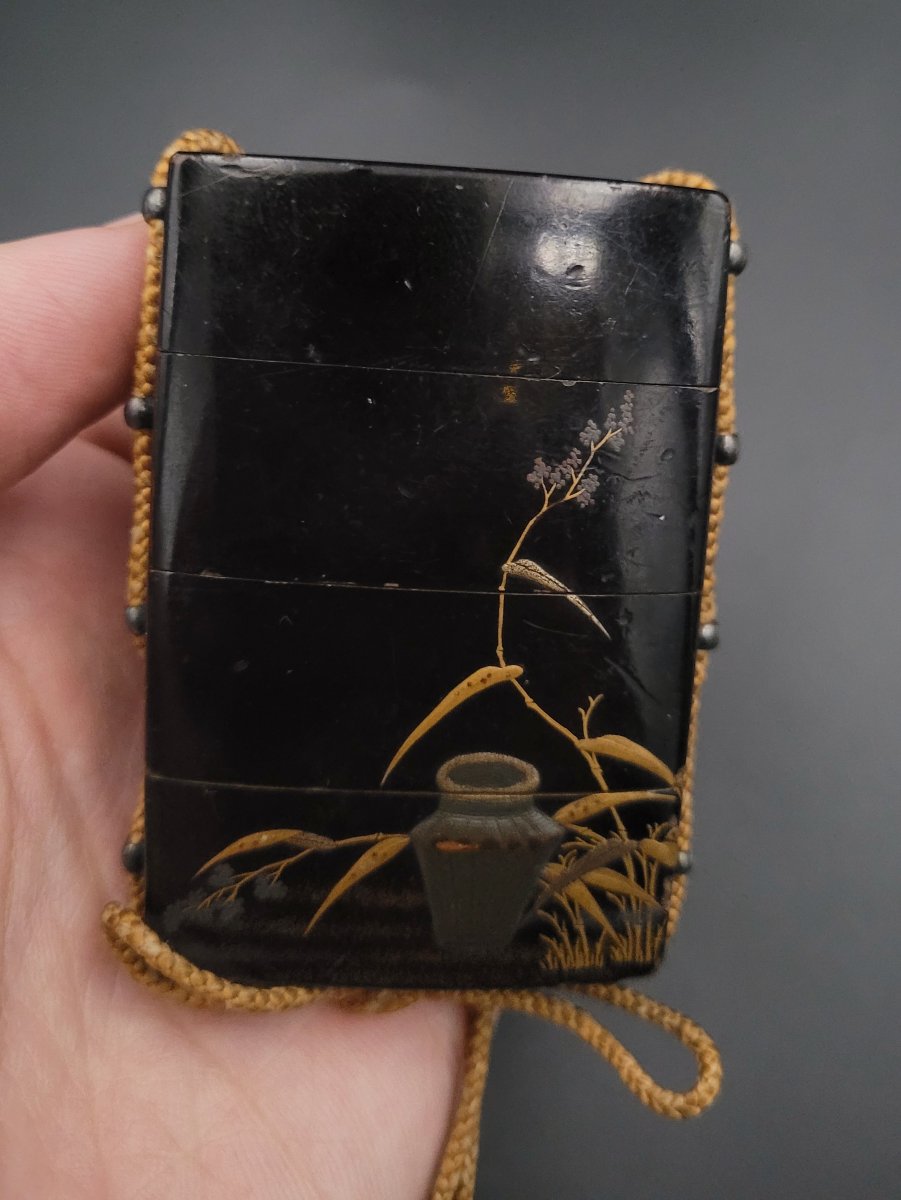 Inro With 3 Compartments - Man On A Boat - Roiro Lacquer - Edo Period - (1603-1868)-photo-2