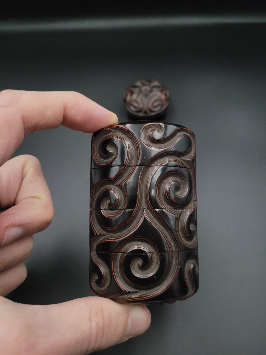 Inro et Manju netsuke - Motif de karakusa - Laque guri - Epoque Edo (1603-1868)-photo-4