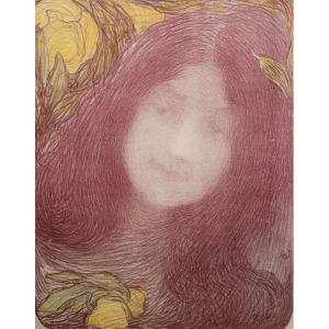 Edmond Aman-jean (1858-1936) - Sous Les Fleurs - Lithographie - Signée