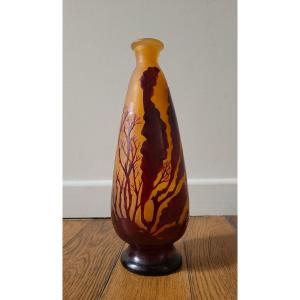 Vase Gallé Piriforme - Décor De Coraux Et d'Algues - Signé