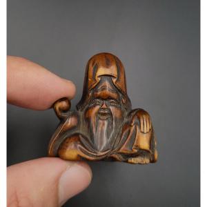Netsuke - Fukurokuju With Pearl - Wood - Japan - 19th Century