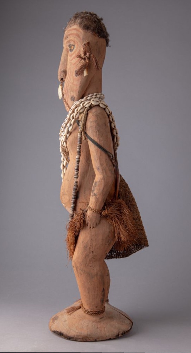 Rare figure ancestrale féminine (Wan/Waken) & bilum traditionnel, Sawos Mid Sépik, Papouasie NG-photo-4