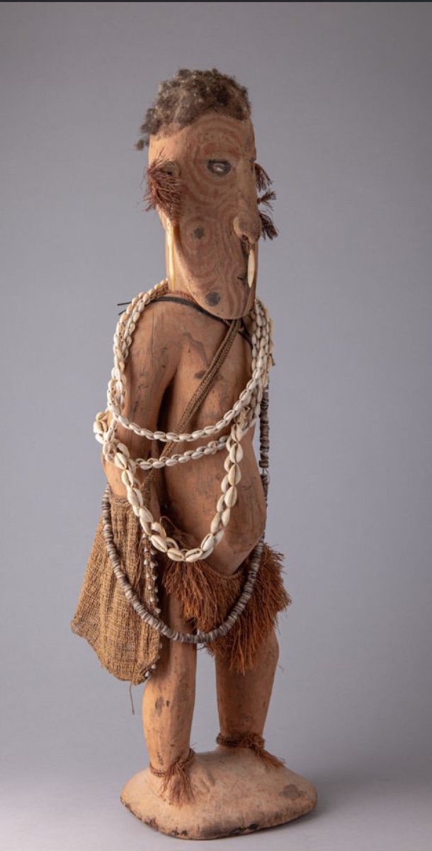 Rare figure ancestrale féminine (Wan/Waken) & bilum traditionnel, Sawos Mid Sépik, Papouasie NG-photo-5