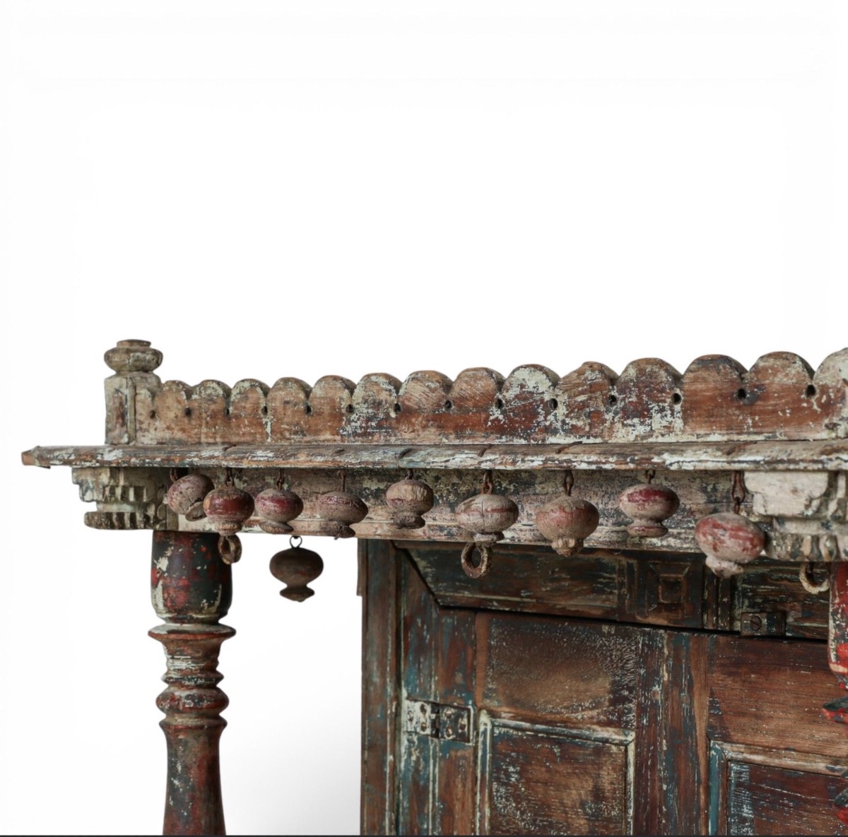 Large Polychrome Wooden Haveli Mandir, Probably Kutch, Gujarat (western India) 19th Century-photo-3