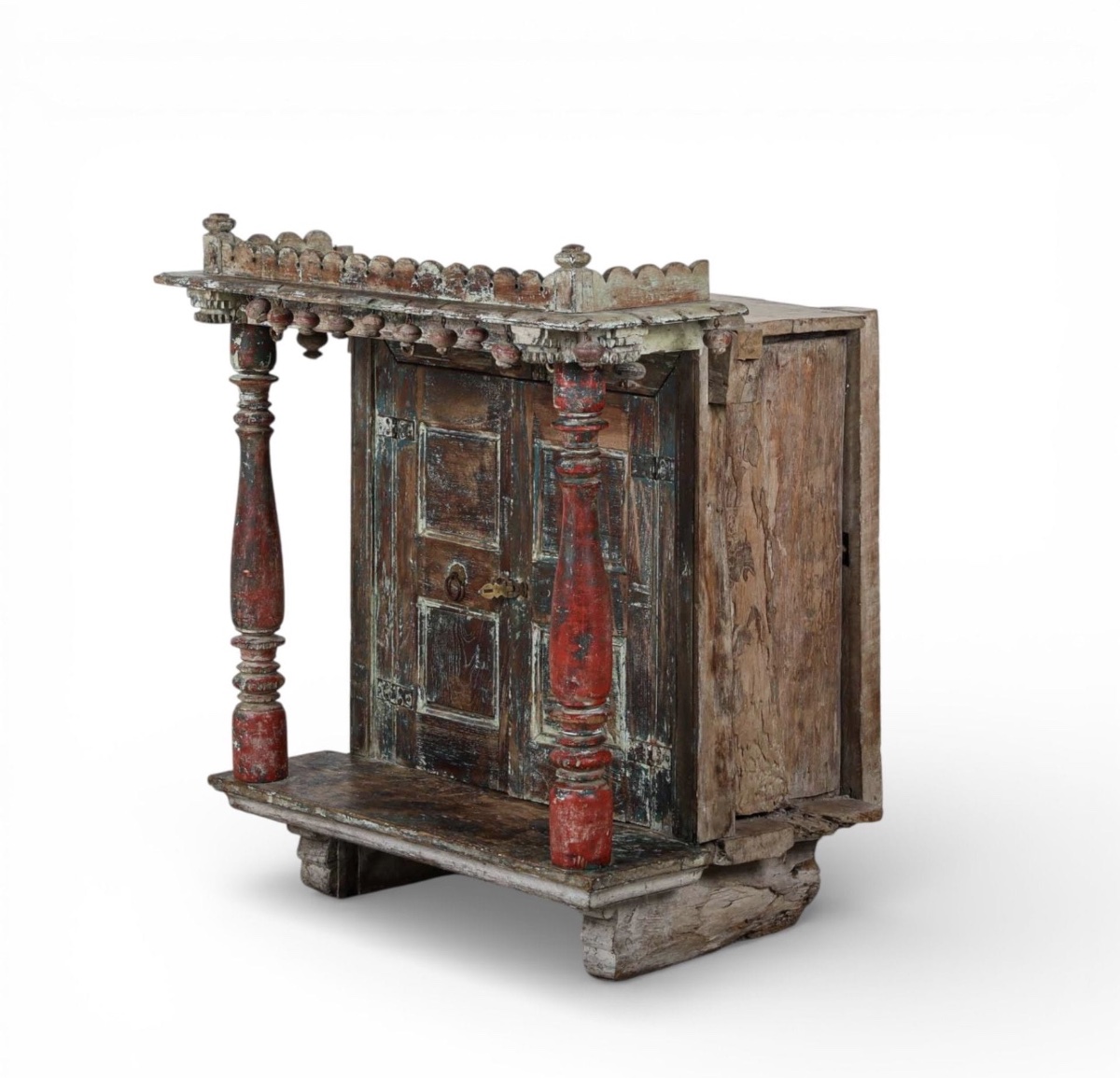 Large Polychrome Wooden Haveli Mandir, Probably Kutch, Gujarat (western India) 19th Century-photo-4