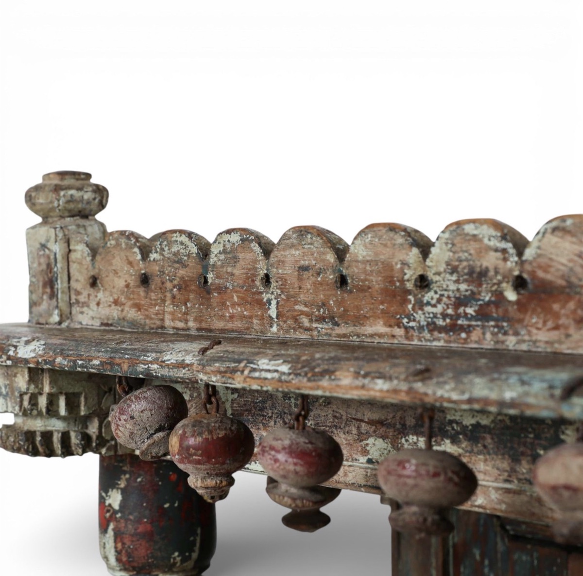Large Polychrome Wooden Haveli Mandir, Probably Kutch, Gujarat (western India) 19th Century-photo-3