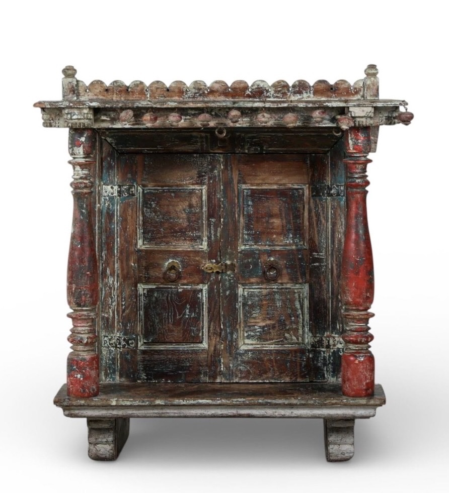 Large Polychrome Wooden Haveli Mandir, Probably Kutch, Gujarat (western India) 19th Century-photo-6