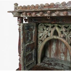 Large Polychrome Wooden Haveli Mandir, Probably Kutch, Gujarat (western India) 19th Century