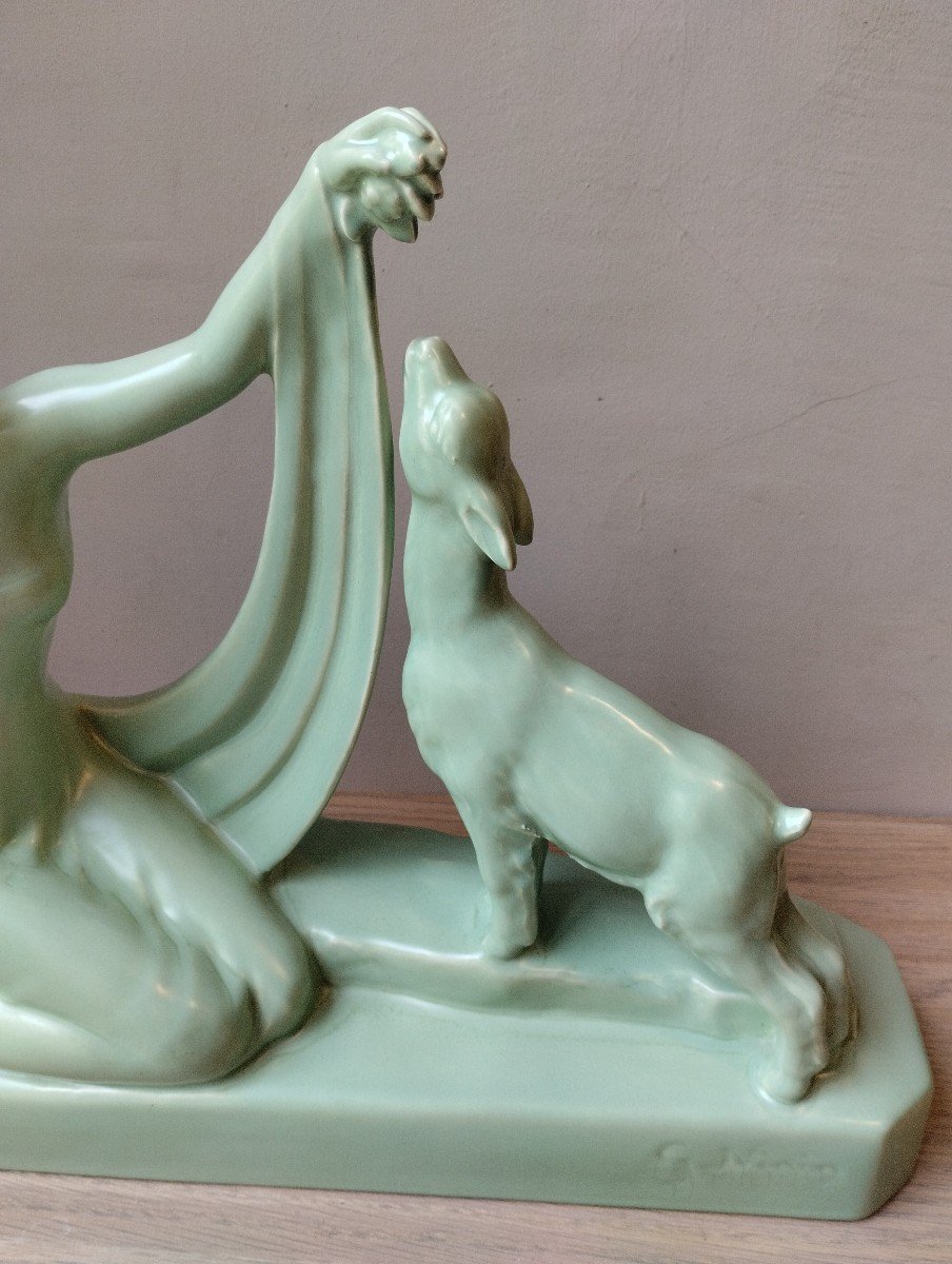 Sculpture - Femme Et Biche - G. Ninin - V. 1930.-photo-3