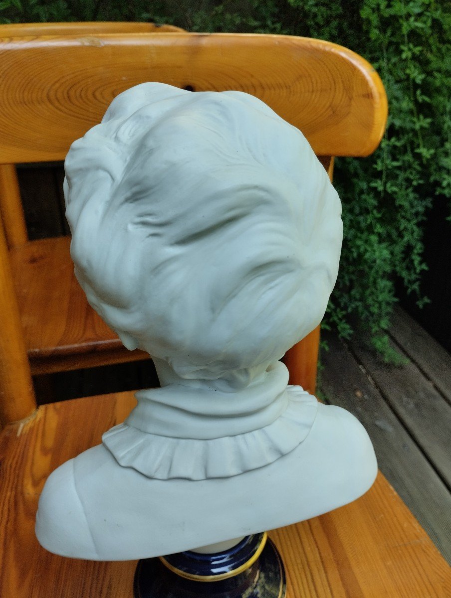 Bust On Pedestal - A. Brongniart- J. A Houdon- Porcelain Biscuit - Limoges - V. 1970.-photo-5
