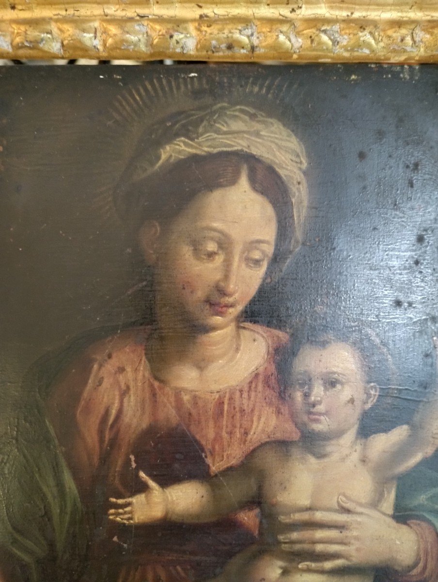 Virgin And Child - Oil On Copper - Antwerp School - 17th C.-photo-3