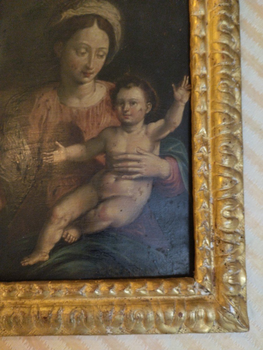 Virgin And Child - Oil On Copper - Antwerp School - 17th C.-photo-4