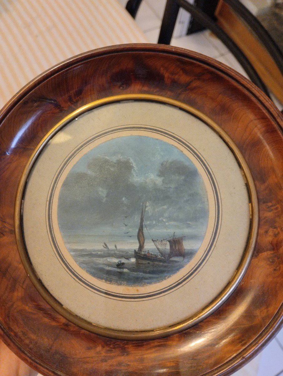 Paire De Marines-  Huile Sur Carton -  Raymond Eugène Goethals - V. 1850.-photo-2
